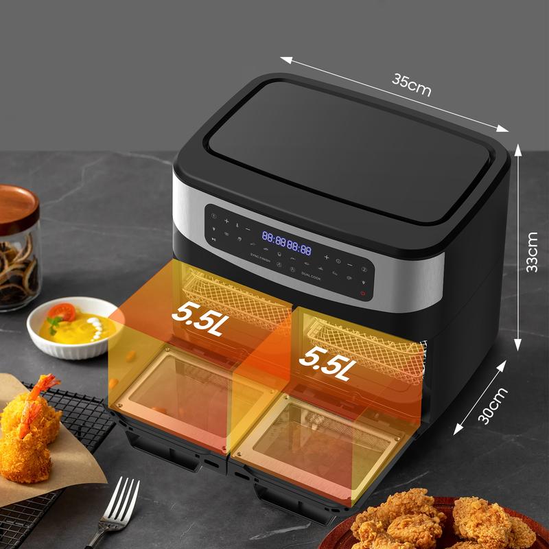 Friteuse à Air XXL BBQ 12L Dual Zone – 2600W Airfryer avec fenêtre