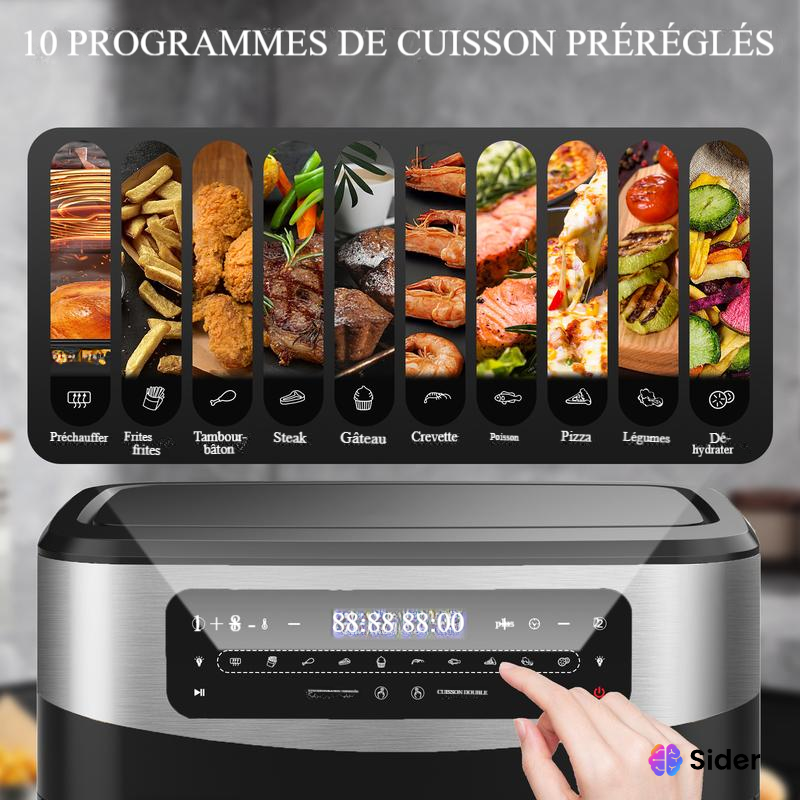 Friteuse à Air XXL BBQ 12L Dual Zone – 2600W Airfryer avec fenêtre