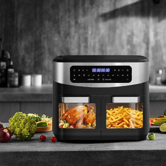 Friteuse à Air XXL BBQ 12L Dual Zone – 2600W Airfryer avec fenêtre